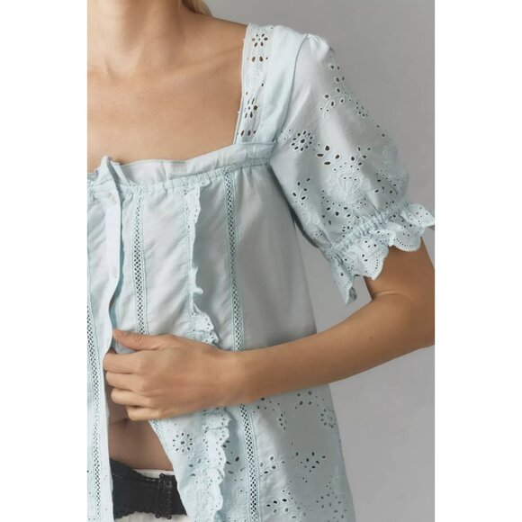 By Anthropologie Puff-Sleeve Eyelet Top 1X - Picture 3 of 4